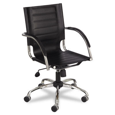Safco Flaunt Series Mid-Back Manager's Chair, Black Leather/Chrome SAF3456BL 3456BL