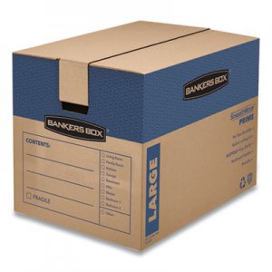 Bankers Box SmoothMove Prime Large Moving Boxes, 24l x 18w x 18h, Kraft/Blue, 6/Carton FEL0062901 0062901