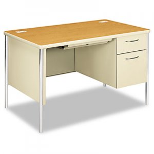 HON Mentor Series Single Pedestal Desk, 48w x 30d x 29-1/2h, Harvest/Putty HON88251RCL H88251R.C.L