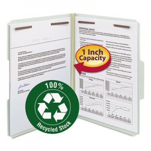Smead Recycled Pressboard Fastener Folders, Letter, 1" Exp., Gray/Green, 25/Box SMD15003 15003