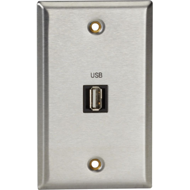 Black Box A/V Stainless Wallplate, Single-Gang, (1) USB Type A F Feed-Through Coupler WP830