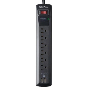 CyberPower Professional 6-Outlets Surge with 1200J, 2-2.1A USB and 4FT Cord CSP604U