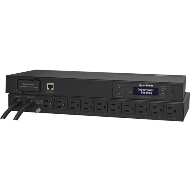 CyberPower Metered ATS PDU 120V 15A 1U 10-Outlets (2) 5-15P PDU15M10AT
