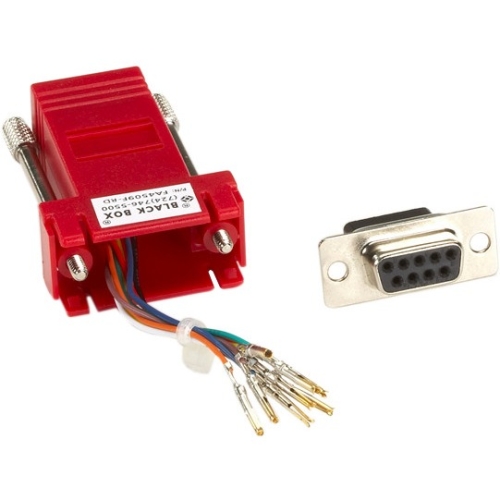 Black Box DB9 Colored Modular Adapter (Unassembled), Female to RJ-45, 8-Wire, Red FA4509F-RD