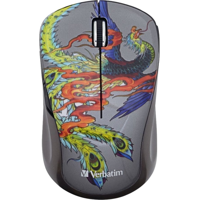 Verbatim Wireless Notebook Multi-Trac Blue LED Mouse, Tattoo Series - Phoenix 98613