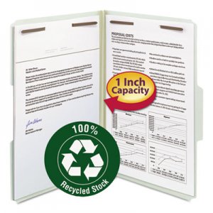 Smead Recycled Pressboard Fastener Folders, Legal, 1" Expansion, Gray/Green, 25/Box SMD20003 20003