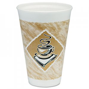 Dart Cafe G Hot/Cold Cups, Foam, 16 oz, White/Brown with Green Accents, 25/Pack DCC16X16GPK 16X16GPK