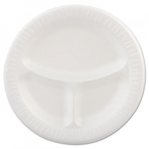 Dart Laminated Foam Plates, 9" dia, White, Round, 3 Compartments, 125/Pk, 4 Pks/Ct DCC9CPWQR DCC 9CPWQR
