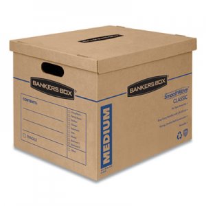 Bankers Box SmoothMove Classic Medium Moving Boxes, 18l x 15w x 14h, Kraft/Blue, 8/Carton FEL7717201 7717201