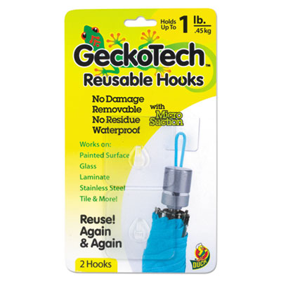Duck GeckoTech Reusable Hooks, Plastic, 1 lb Capacity, Clear, 2 Hooks DUC283380 283380