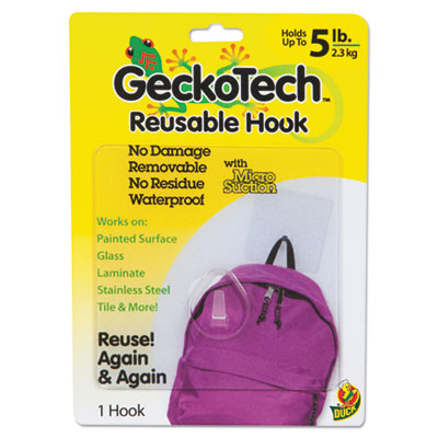 Duck GeckoTech Reusable Hooks, Plastic, 5 lb Capacity, Clear, 1 Hook DUC282314 282314