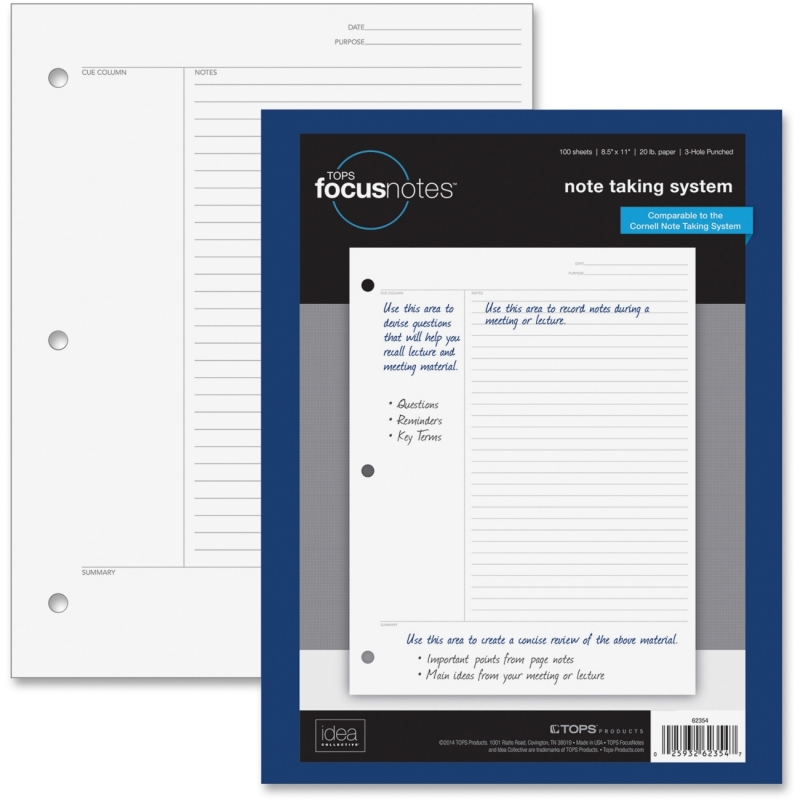 TOPS FocusNotes Filler Paper, 8-1/2" x 11", 3-Hole Punched 62354 TOP62354