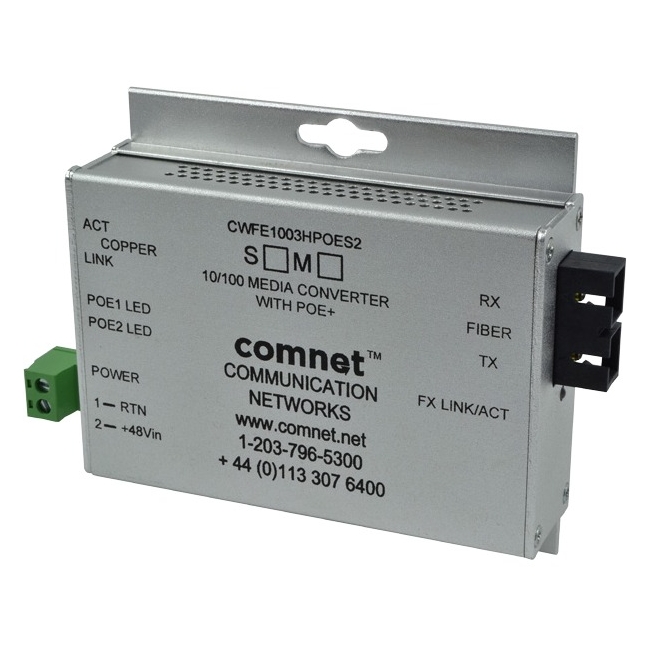 ComNet Commercial Grade 100Mbps Media Converter with 48V POE, Mini CWFE1003POEM/M