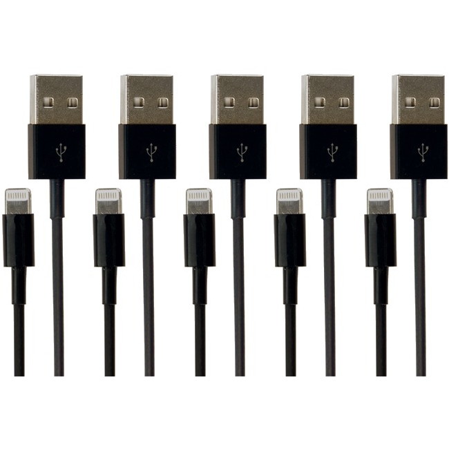 Visiontek Lightning to USB Black 1 Meter Cable - 5 Pack 900784