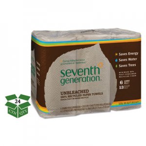 Seventh Generation Natural Unbleached 100% Recycled Paper Towel Rolls, 11 x 9, 120 SH/RL, 24 RL/CT SEV13737 SEV