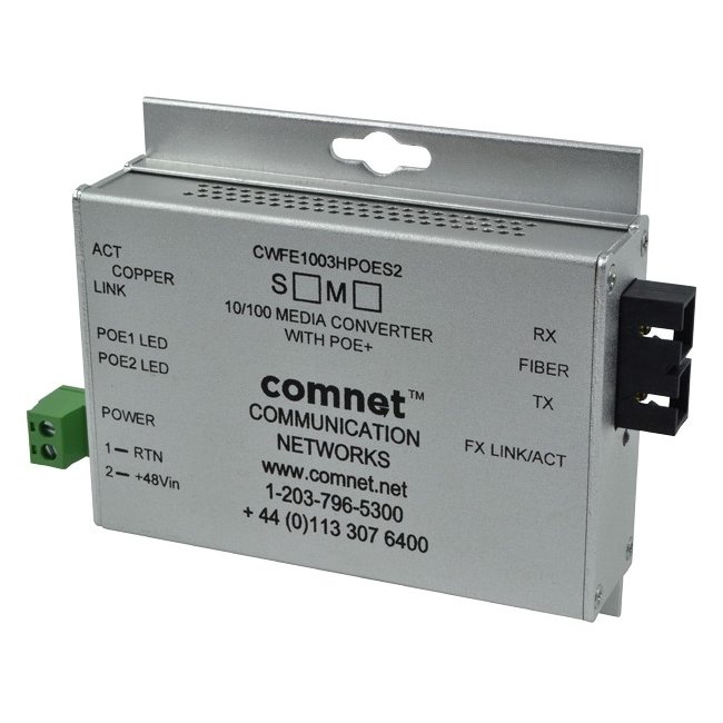 ComNet Commercial Grade 100Mbps Media Converter with 48V POE, Mini, "A" Unit² CWFE1004APOEMHO/M