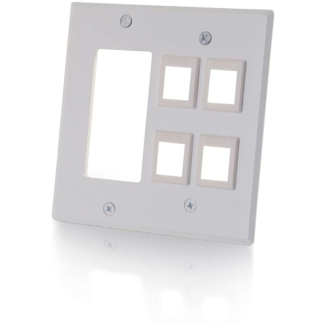 C2G Decora Compatible Cutout with Four Keystone Double Gang Wall Plate - White 41341