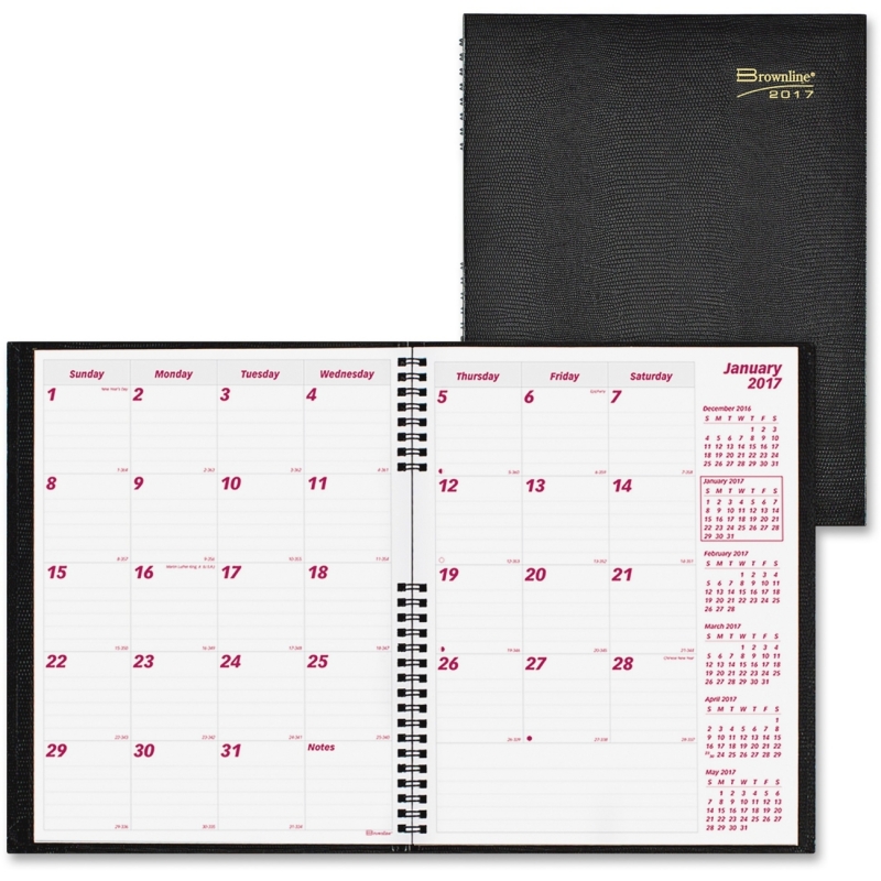 Brownline Hard Cover Twin-Wire Monthly Planner CB1262C.BLK REDCB1262CBLK