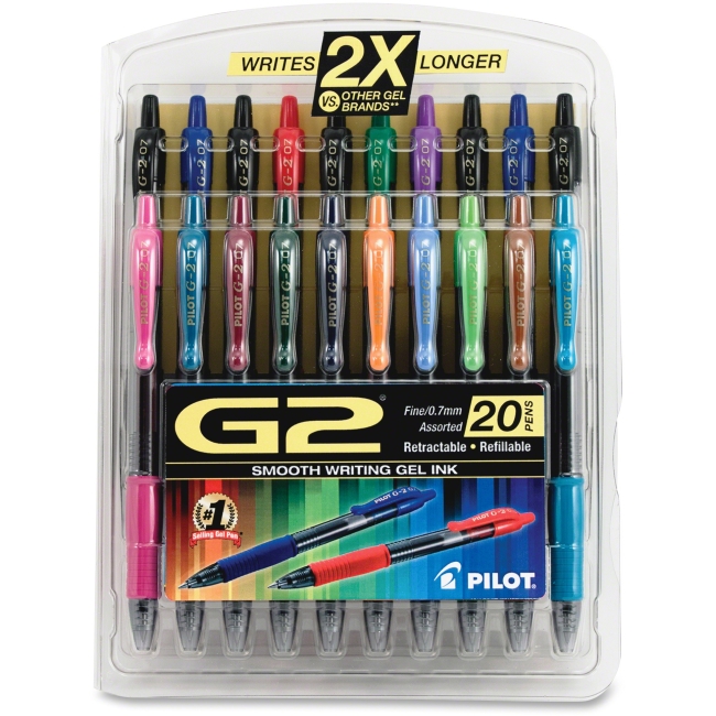 Pilot G2 Retractable Gel Ink Pens Assorted 20-Pack 31294 PIL31294