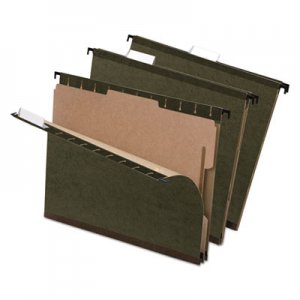 Pendaflex SureHook Reinforced Hanging Folder, 1 Divider, Letter, 1/5 Tab, Green, 10/Box PFX59253 59253