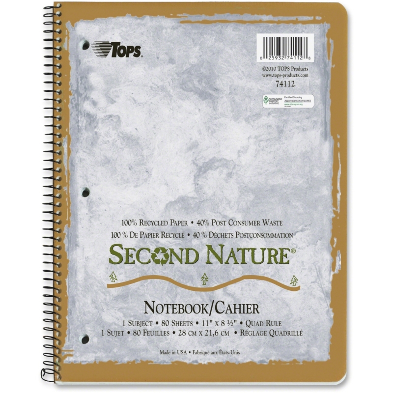 TOPS TOPS Second Nature Notebook, Quadrille Ruled, Recycled, 80 SH/BK 74112 TOP74112