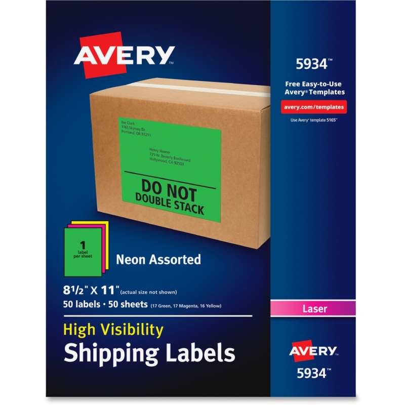 Avery High-Visibility Neon Shipping Labels 5934 AVE5934