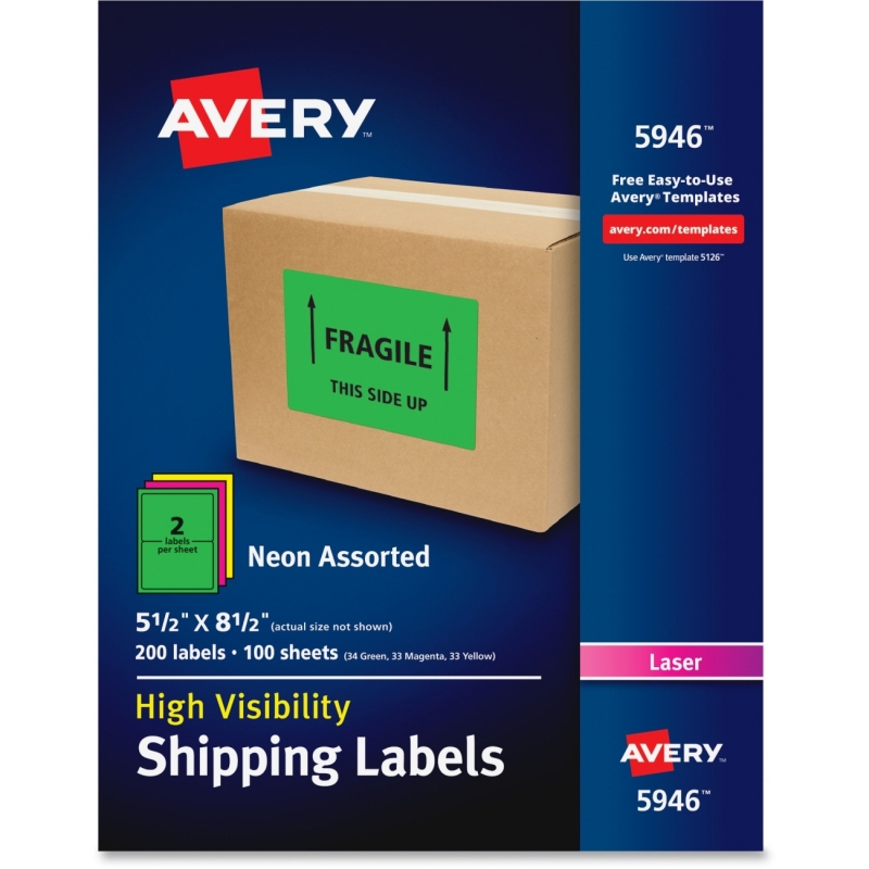 Avery High-Visibility Neon Shipping Labels 5946 AVE5946