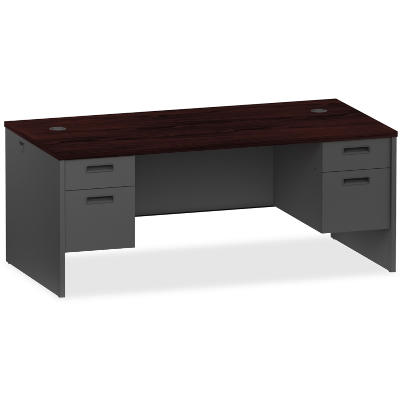 Lorell Mahogany/Charcoal Pedestal Desk 97101 LLR97101