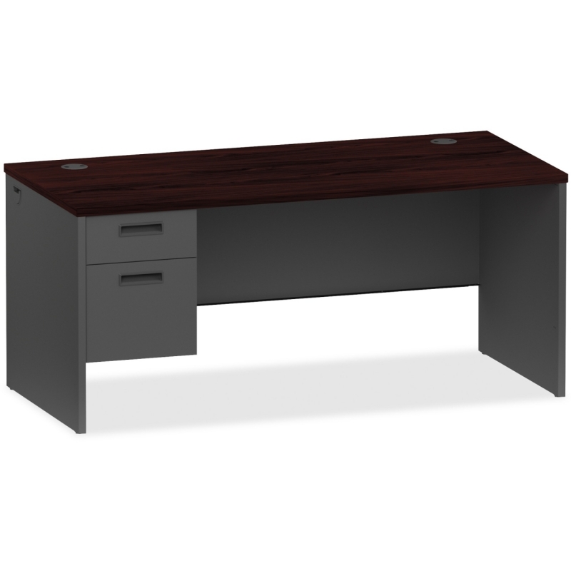 Lorell Mahogany/Charcoal Pedestal Desk 97103 LLR97103