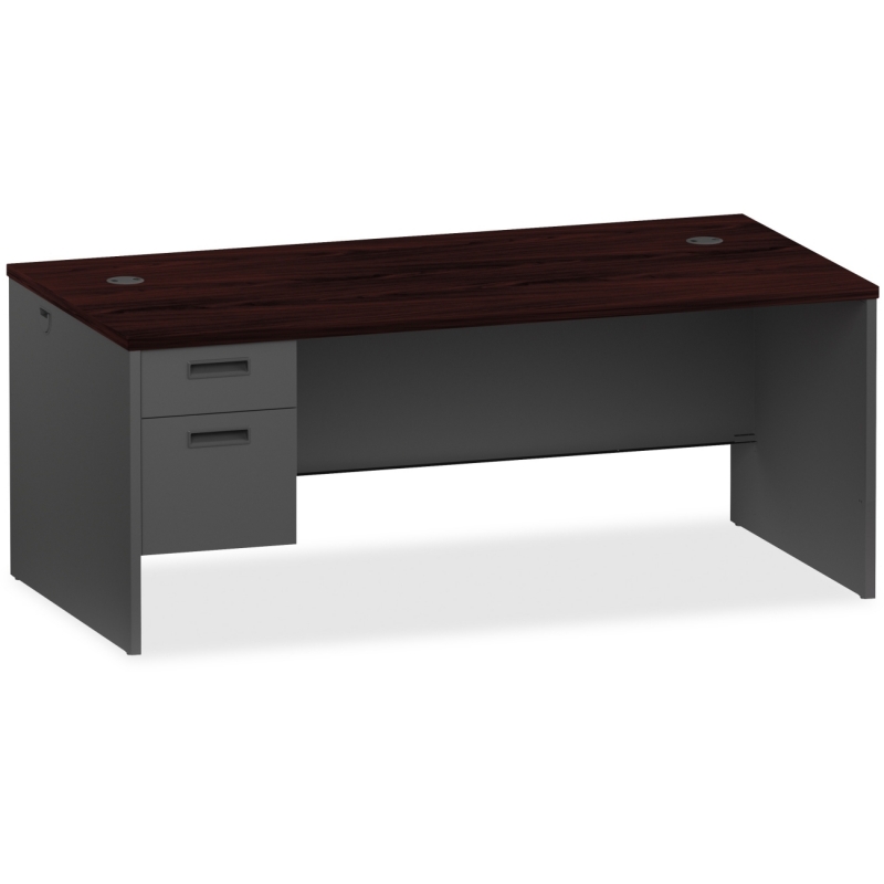 Lorell Mahogany/Charcoal Pedestal Desk 97113 LLR97113