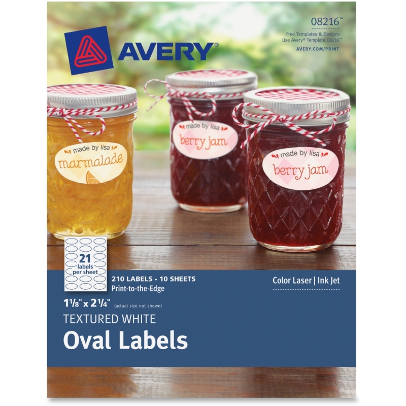 Avery Textured White Oval Labels 08216, 1-1/8" x 2-1/4", Pack of 210 8216 AVE8216