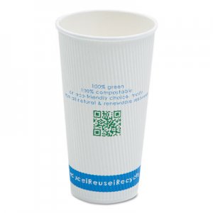 NatureHouse Compostable Insulated Ripple-Grip Hot Cups, 20oz, White, 500/Carton SVAC020RN C020R