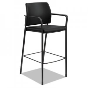 HON Accommodate Series Cafe Stool with Fixed Arms, Black Vinyl HONSCS2FEUR10B HSCS2.F.E.UR10.BLCK