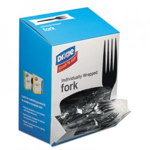 Dixie Grab N Go Wrapped Cutlery, Forks, Black, 90/Box DXEFM5W540PK FM5W540