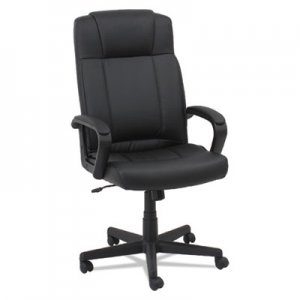 OIF Leather High-Back Chair, Fixed Loop Arms, Black OIFSL4119