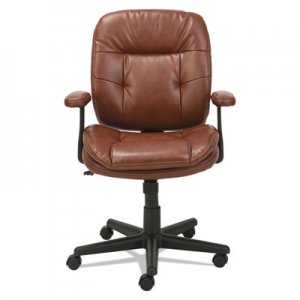 OIF Swivel/Tilt Leather Task Chair, Fixed T-Bar Arms, Chestnut Brown OIFST4859 ST4859