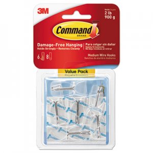 Command Clear Hooks & Strips, Plastic, Medium, 6 Hooks & 8 Strips/Pack MMM17065CLRVPES 17065CLRVPES