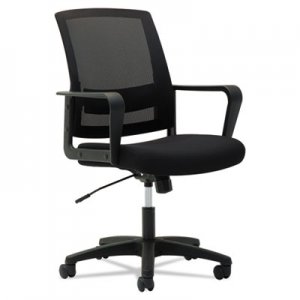 OIF Mesh Mid-Back Chair, Fixed Loop Arms, Black OIFMS4217 HERET520