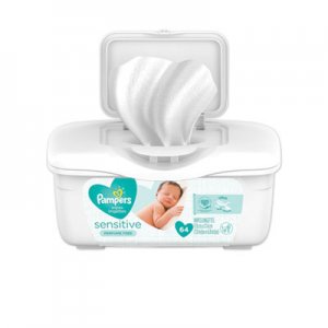 Pampers Sensitive Baby Wipes, White, Cotton, Unscented, 64/Tub, 8 Tub/Carton PGC19505CT 10037000195051