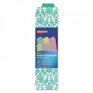 Avery Tabbed Snap-In Bookmark Plastic Dividers, Assorted Prints, 5-Tab, 3 x 11 1/2 AVE24909 24909