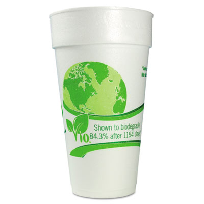 WinCup Vio Biodegradable Cups, Foam, 24 oz, White/Green, 300/Carton WCP24C18VIO 24C18VIO