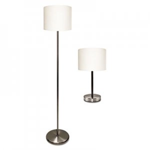 Ledu Slim Line Lamp Set, Table 12 5/8" High and Floor 61 1/2" High, Silver/White LEDL9135 L9135