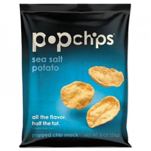 popchips Potato Chips, Sea Salt Flavor, .8 oz Bag, 24/Carton PPH71100 71100