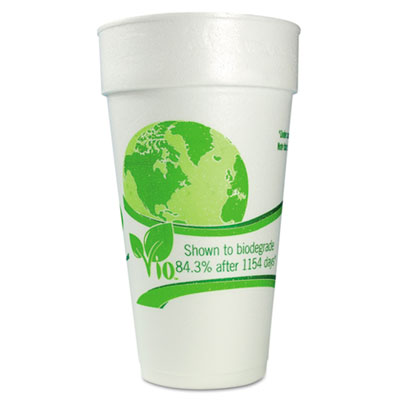 WinCup Vio Biodegradable Cups, Foam, 20 oz, White/Green, 500/Carton WCP20C18VIO 20C18VIO