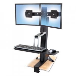 Ergotron WorkFit-S Sit-Stand Workstation without Worksurface, Dual, Aluminum/Black ERG33341200 33341200