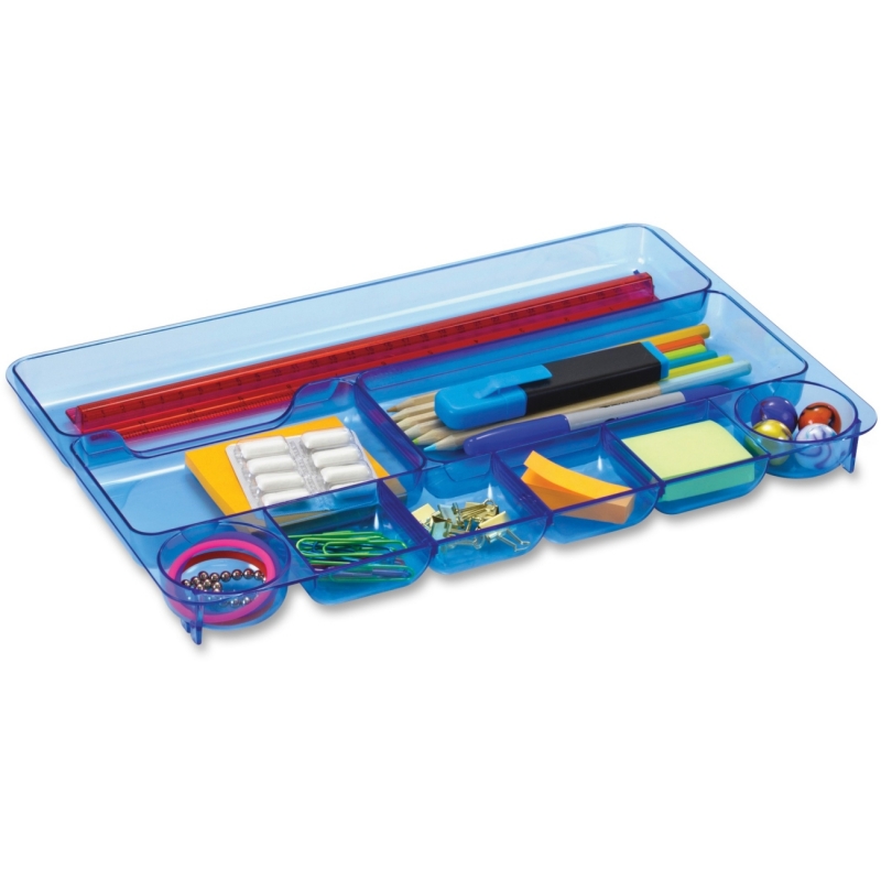 OIC Blue Glacier Drawer Tray, 9 Compartments, Transparent Blue 23216 OIC23216