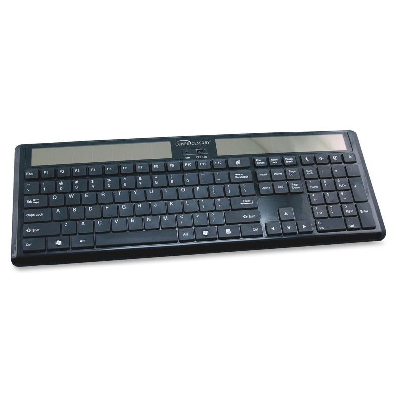 Compucessory Wireless Solar Keyboard, 16-1/8"x6"x7/8", Black 50913 CCS50913