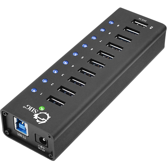 SIIG USB 3.0 9-Port HUB + 1-Port 2.1A Charging with 12V/5A Power Adapter JU-H90011-S1