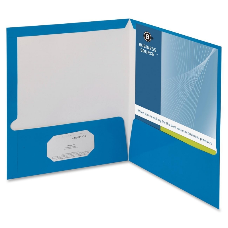 Business Source Two-Pocket Folders with Business Card Holder 44423 BSN44423