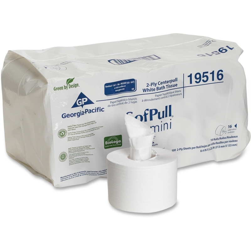 SofPull Mini White 2-Ply High-Capacity Centerpull Bathroom Tissue 19516 GPC19516